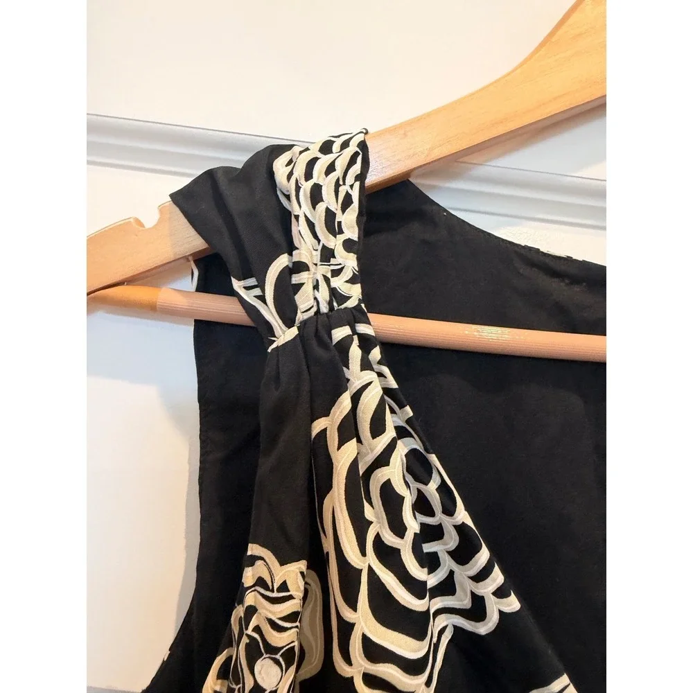 Barneys New York Black Cream Floral Rose Fit Flare Dress Made in Italy V-Neck S